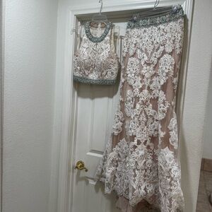 Tony Bowls Lace Dress with Blue Accents